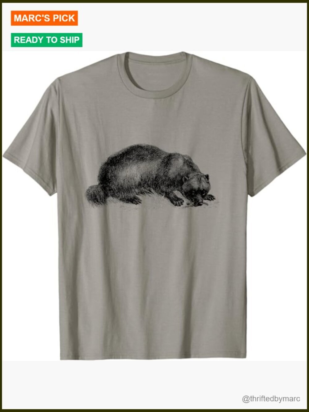 Vintage Wolverine Print Tee, Graphic Animal T-Shirt, Unisex Small, Short Sleeve